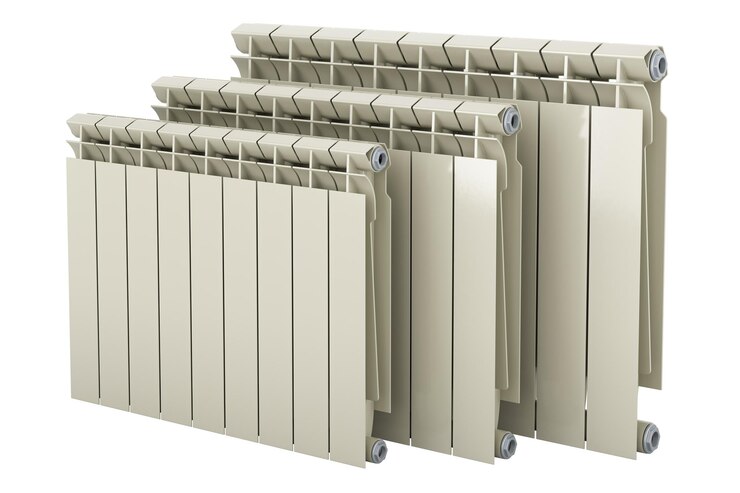 Ensemble de radiateurs de chauffage rendus en 3D isolés sur un fond transparent