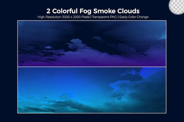 PSD ensemble réaliste de nuages de fumée de brouillard coloré sur fond bleu