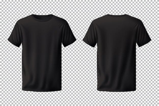 PSD ensemble réaliste de t-shirts noirs masculins maquette vue avant et arrière isolée sur un fond transparent