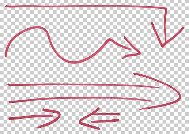 Ensemble de signes à flèches dessinés avec un marqueur rouge sur un fond transparent