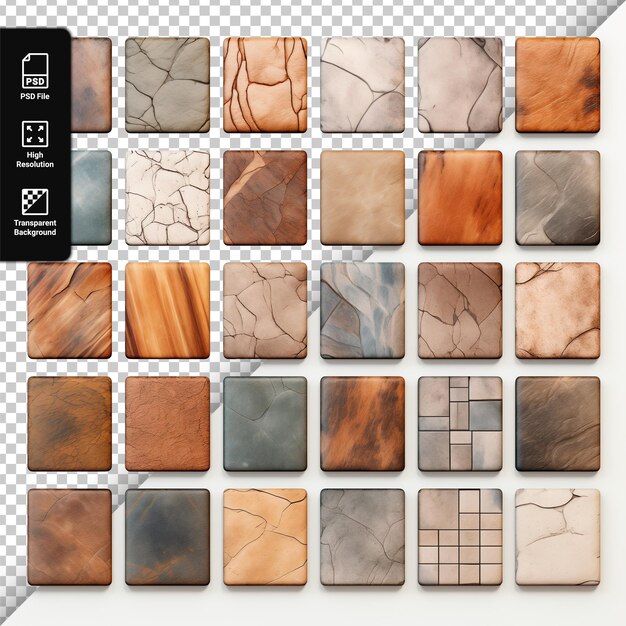 ensemble de textures de pierre ou de carreaux isolées sur un fond transparent