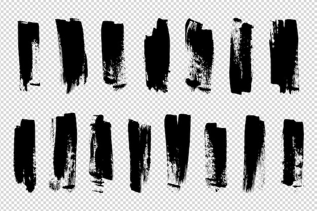 Ensemble de traits de peinture noire avec un pinceau.
