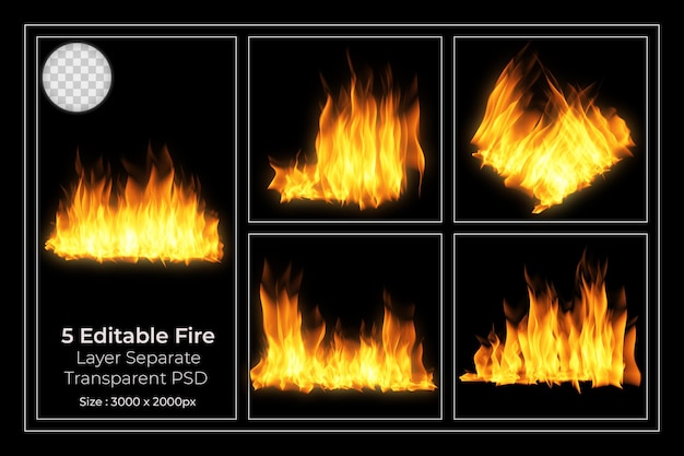 Ensemble transparent de flammes de feu