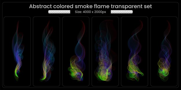 Ensemble transparent de fumée colorée sur fond noir