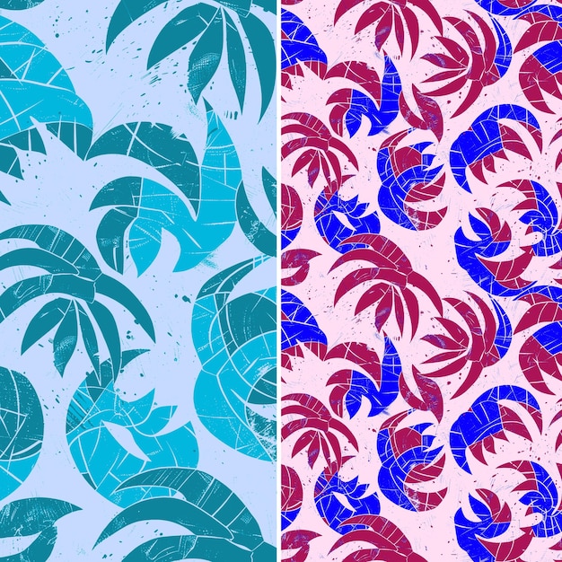 Un Ensemble De Trois Dessins Différents Avec Des Couleurs Bleues Roses Et Violettes