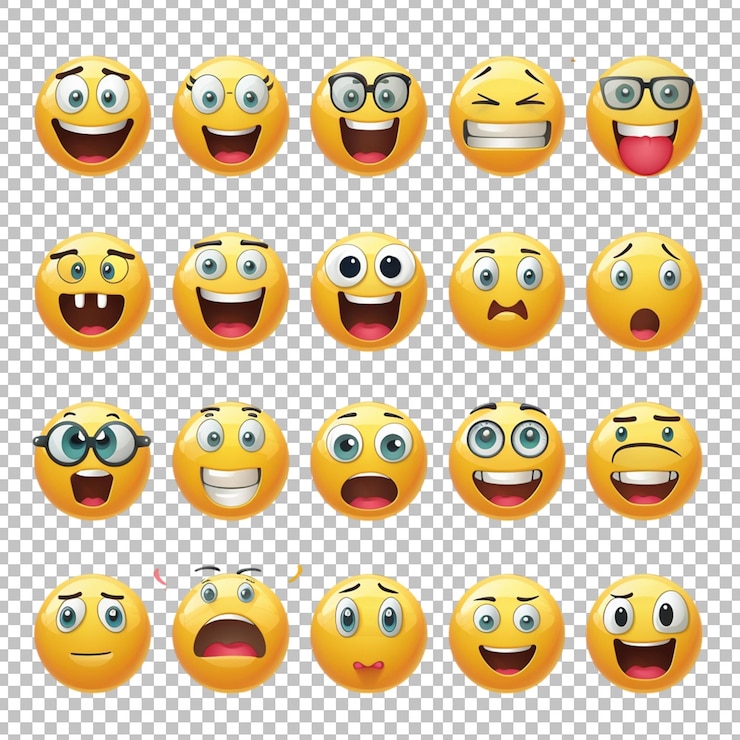 PSD un ensemble de visages comiques avec les mots face à gauche et les mots face sur un fond transparent p