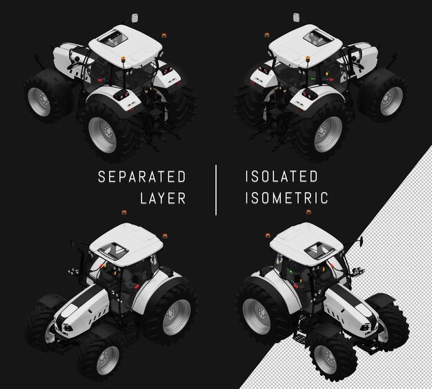 Ensemble De Voitures Isométriques De Tracteur Moderne Blanc Isolé