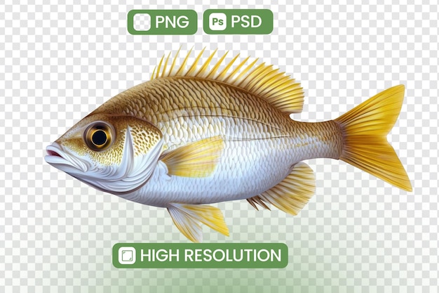 Entdecken Sie die atemberaubende Schönheit eines High-Resolution-Fischbildes PNG-PSD-Formate zum Herunterladen Ideal für Designprojekte Erforschung des aquatischen Lebens und Unterwasserwunder