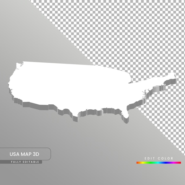 PSD entièrement modifiable 3d isométrique blanc états-unis, carte des états-unis sur fond blanc isolé.