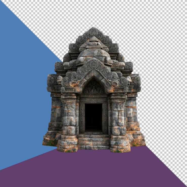 PSD entrada del antiguo templo de piedra aislada renderización 3d de la arquitectura de estilo khmer