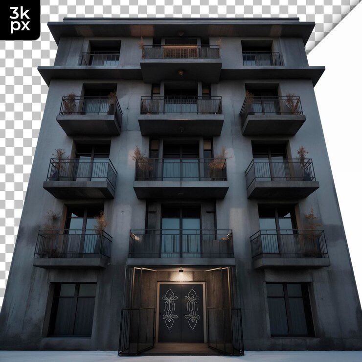 PSD entrada de um prédio de apartamentos isolada em fundo transparente