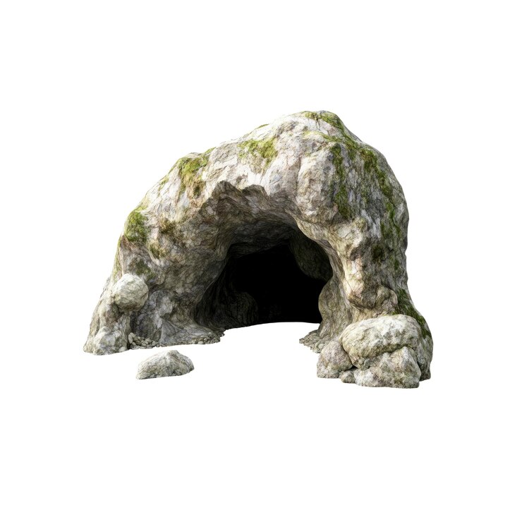 PSD entrada de piedra a la cueva con musgo