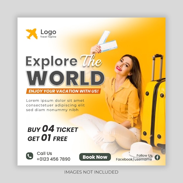 Entrada en las redes sociales de viajes y giras, entrada en Instagram o plantilla de banner web