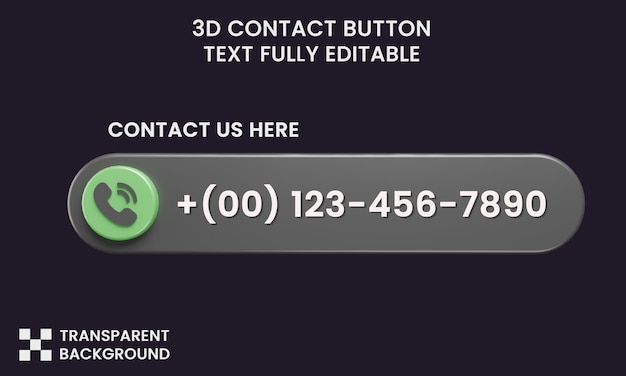 PSD entre em contato conosco modelo de botão em renderização 3d