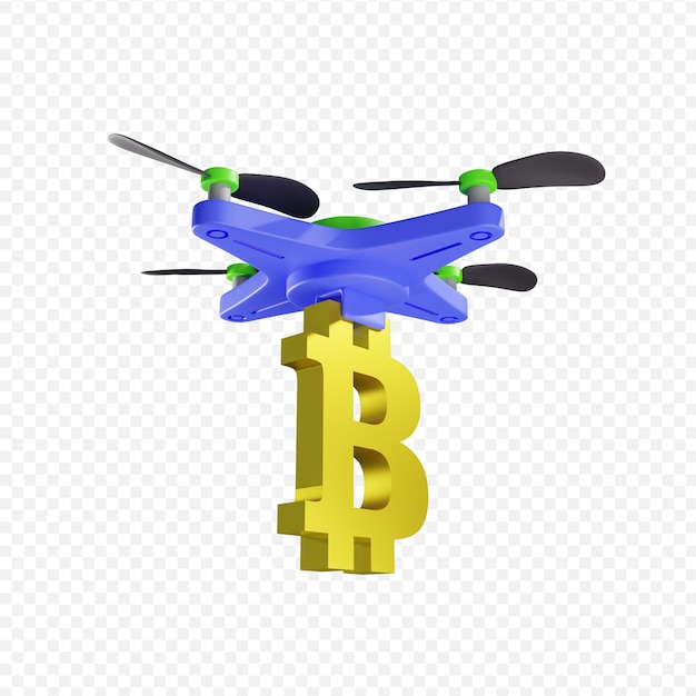 Entrega 3d de bitcoin por tecnologías modernas de drones ilustración 3d aislada