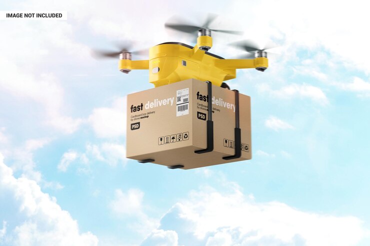 PSD entrega de caja de cartón por maqueta de drone