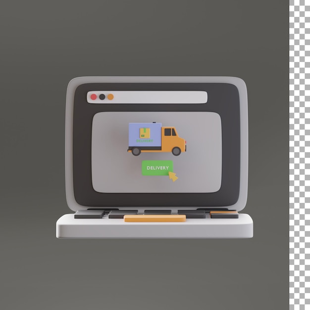 entrega, con, computador portatil, 3d, ilustración