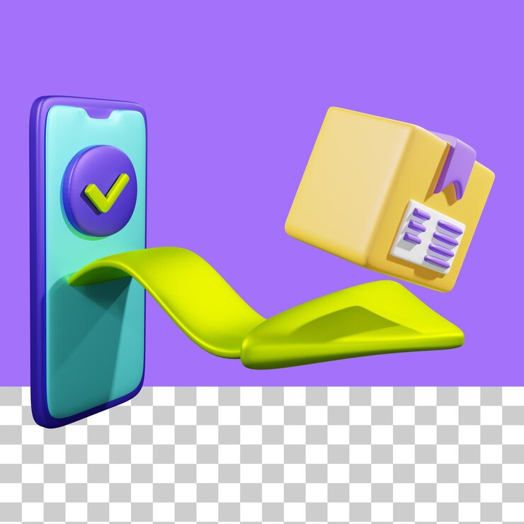 PSD entrega de paquetes recibidos en el dispositivo ilustración 3d