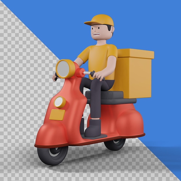 Entregador com scooter em design de ilustração 3D isolado