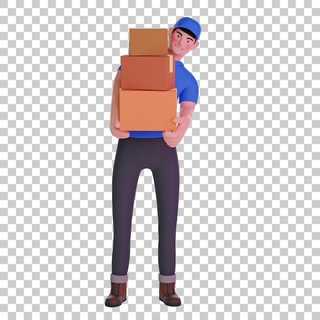 Entregador de correio carregando caixas de pacotes ilustração 3D