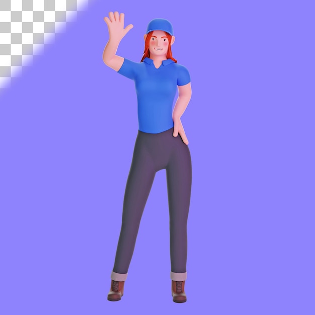 PSD entregadora acenando 3d characte