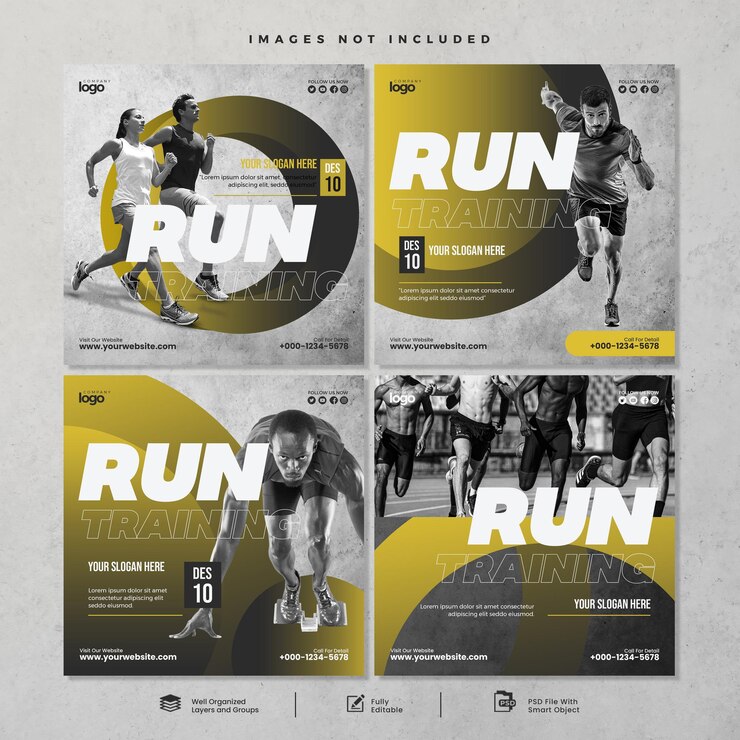 PSD entrenamiento de carrera fitness deporte medios sociales publica las plantillas de psd