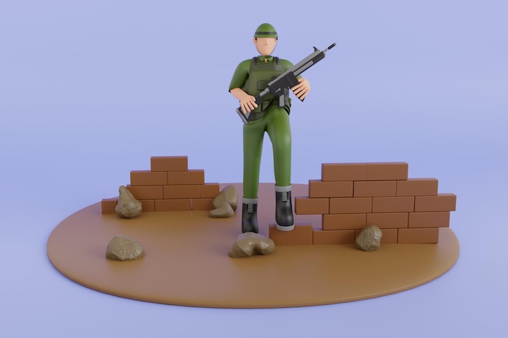 PSD entrenamiento militar ilustración 3d entrenamiento militar en el campamento soldado trepando por un obstáculo