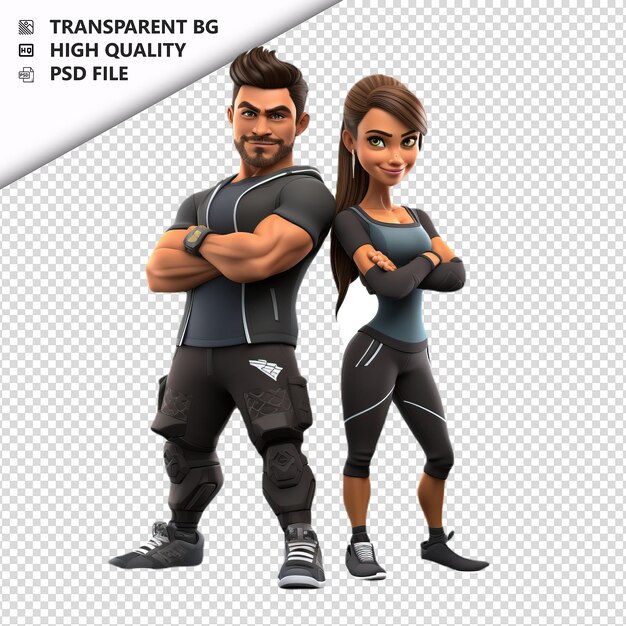 PSD entrenamiento de pareja latina en 3d estilo de dibujos animados fondo blanco i