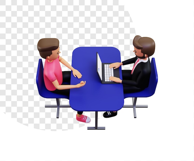 Entrevista 3D com dois personagens masculinos