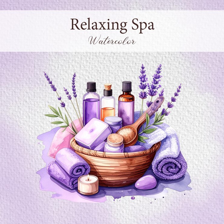 PSD entspannende spa-szene mit lavendel- und aromatherapieelementen