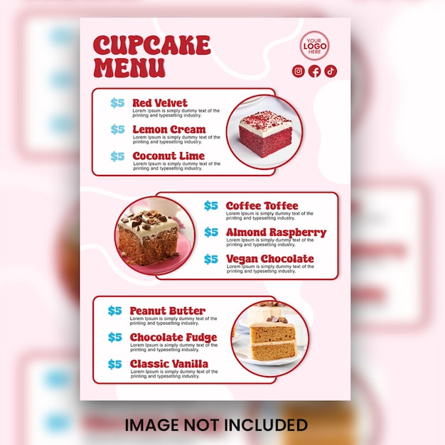 Entwurf der CUPCAKE-Menüvorlage