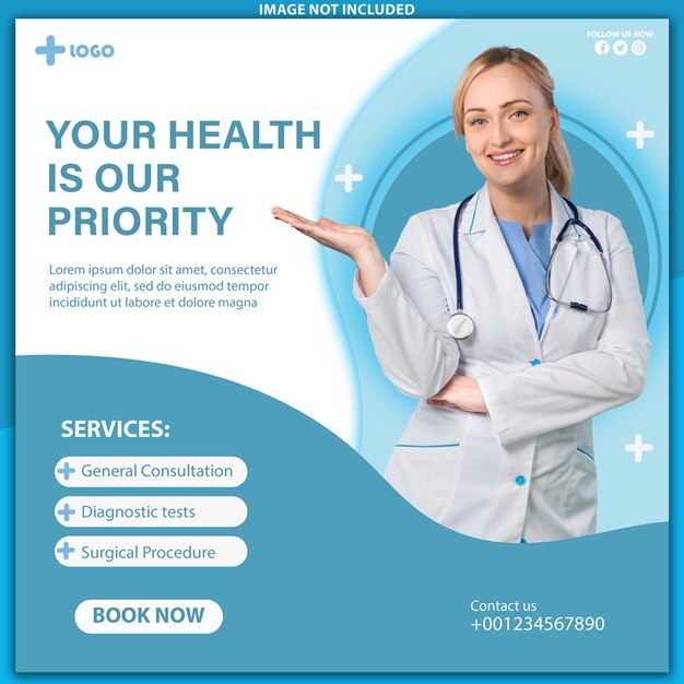 Entwurfsvorlage für eine blaue Post im Gesundheitswesen