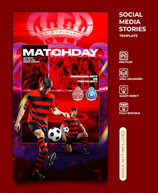 Entwurfsvorlage für Social-Media-Geschichten am Tag des Fußballspiels
