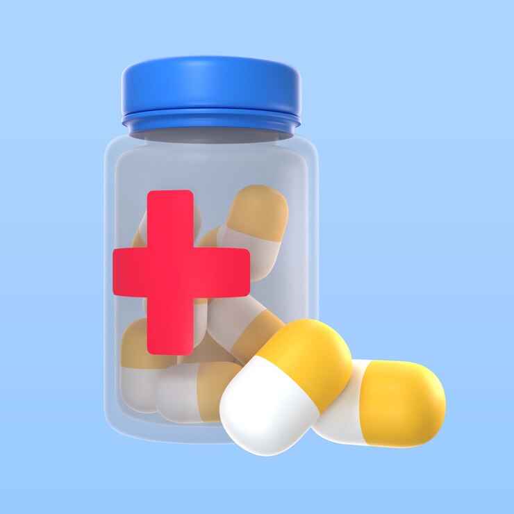 PSD envase con ilustración de pastillas