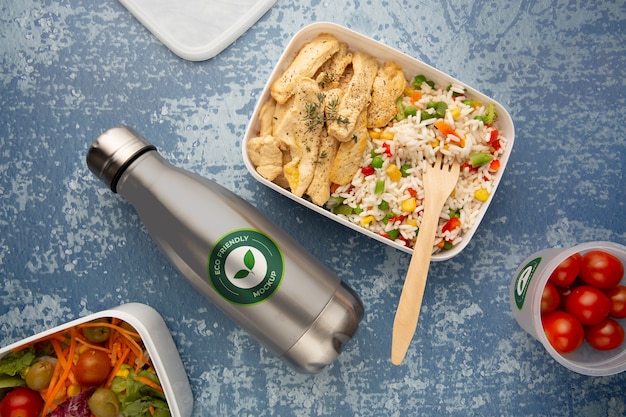 PSD envases de plástico ecológico para la vista superior de alimentos.