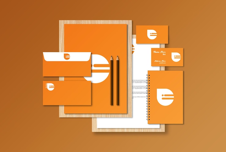 PSD envelope com cartão de visita e papel de carta de papel de madeira