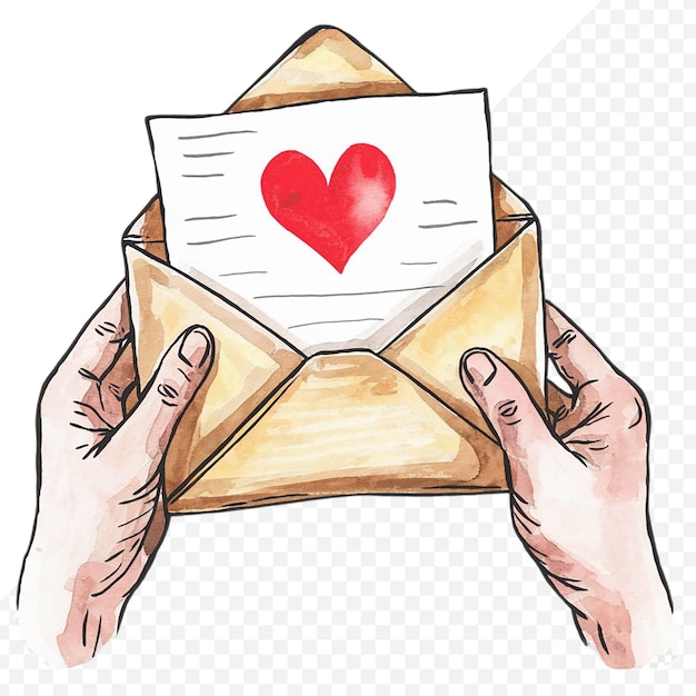 Envelope de amor desenhado à mão em aquarela clipart
