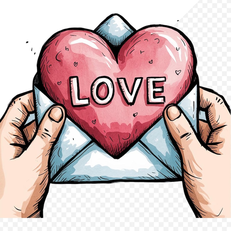 PSD envelope de amor desenhado à mão em aquarela clipart