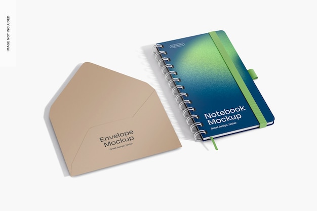 Envelope de papelão com perspectiva de maquete de caderno