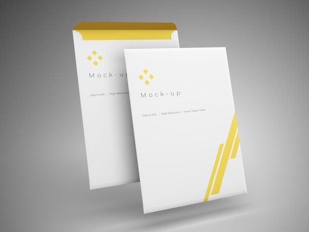 PSD envelope mockup 3d render vista frontal e traseira