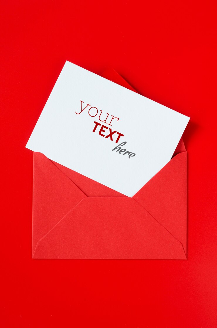 Envelope vermelho com papel branco em branco. Dia dos namorados Maquete de carta de amor.