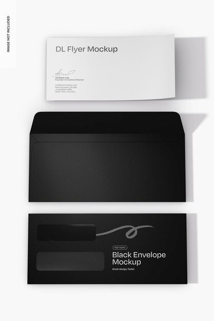 PSD envelopes pretos com janelas e mockup de cartão 02