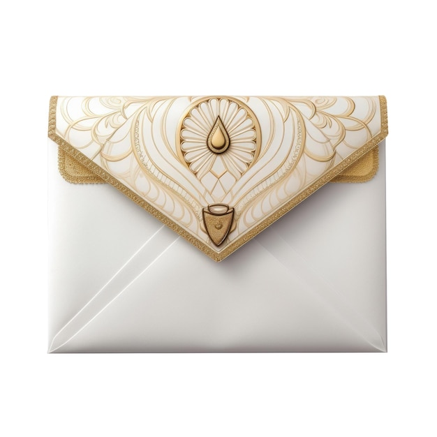 PSD une enveloppe blanche avec un dessin en or et un fond blanc