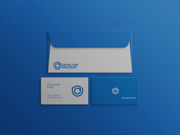 PSD enveloppe avec carte de visite maquette de couleur bleue