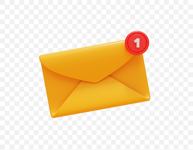Enveloppe jaune avec notification nouveau message électronique dans l'illustration 3d de l'icône Web de la boîte de réception
