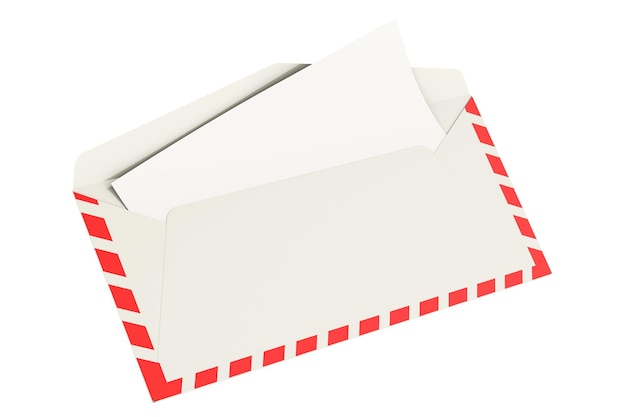 Enveloppe ouverte et lettre à l'intérieur du rendu 3D isolé sur fond transparent