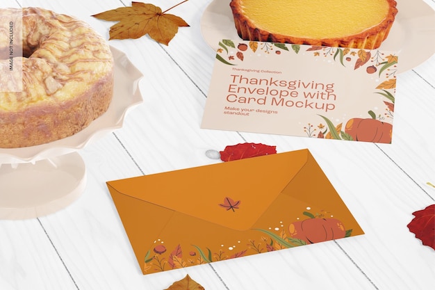 Enveloppe De Thanksgiving Avec Maquette De Carte, Vue De Gauche