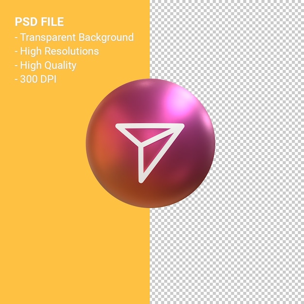 Enviar icono de representación de símbolo de globo 3d de instagram aislado