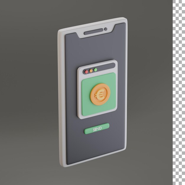 Enviar moneda de euro con smartphone icono 3d isométrica