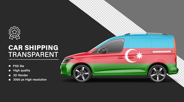 Envío de automóviles en 3D con bandera de Azerbaiyán aislada sobre un fondo transparente